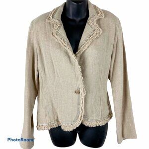 CHICO'S Natural Tan Linen Hopsack Alex Blazer Jacket NWT  Small
